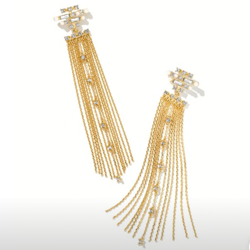 Kendra Scott Gold Chain Tassel Drop Earrings with Clear Stones